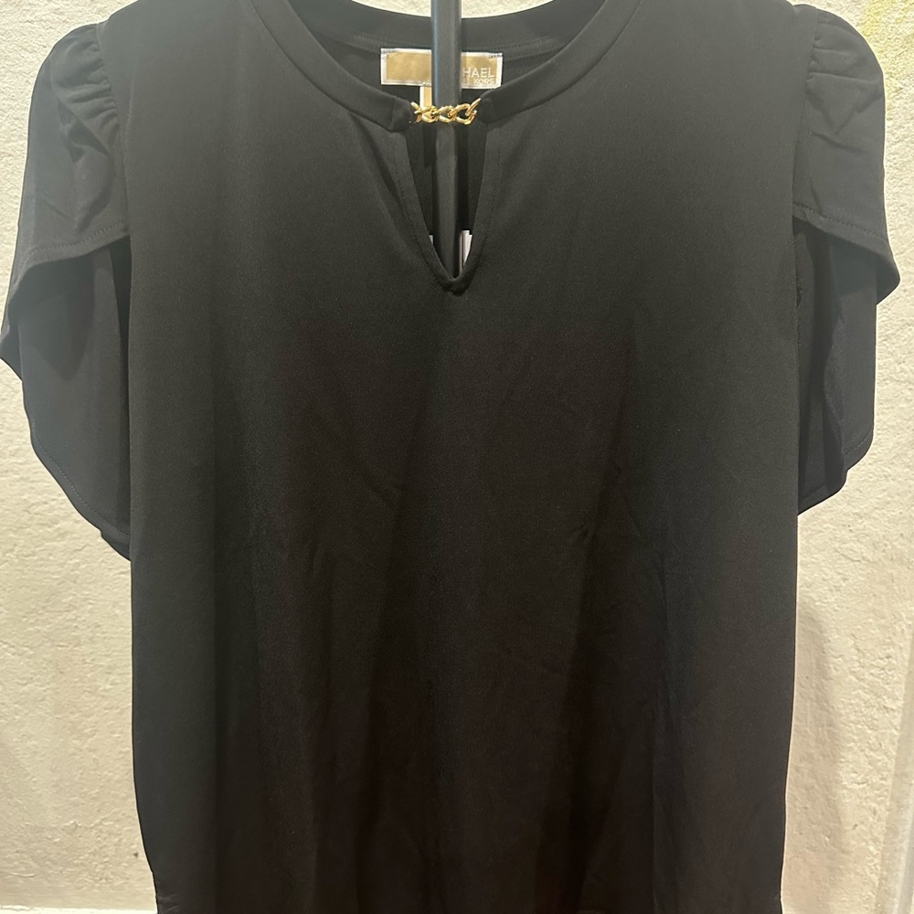 Michael Kors Elegant Black Top with Gold Accent